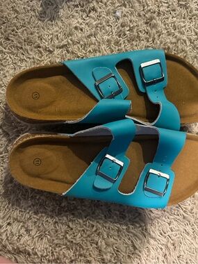 women Adjustable Teal Double-Buckle Sandals 11